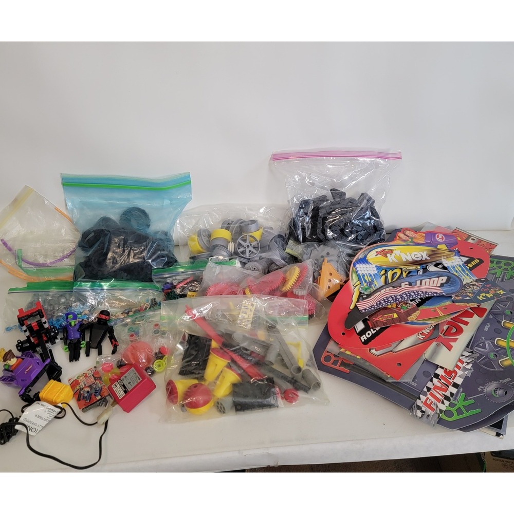 K'NEX Bulk Lot Vintage Building Sets Gears Wheels Motors Figures Manuals 90s Toy
